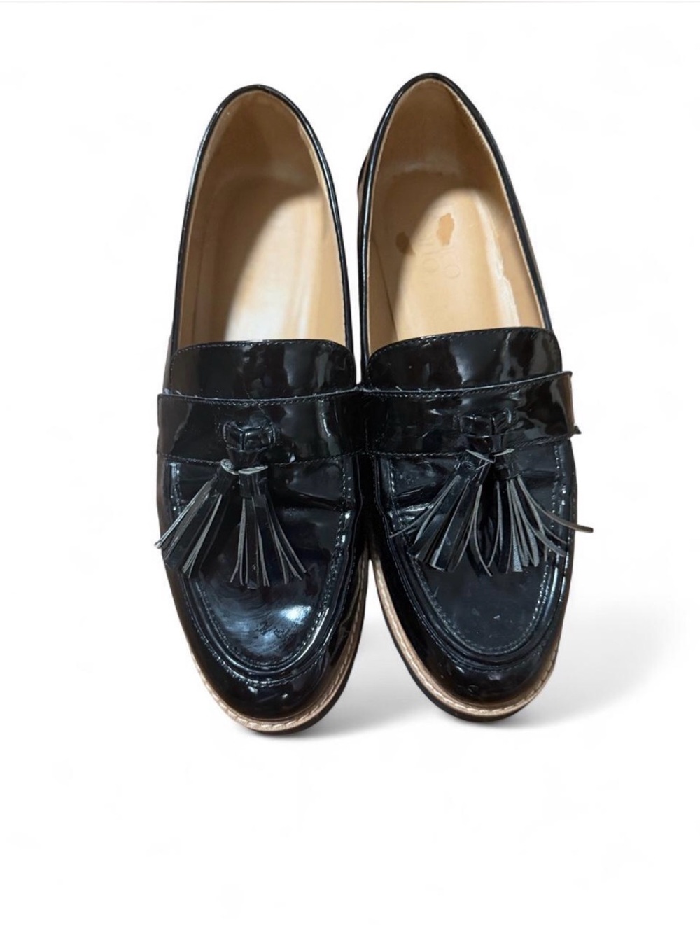 Franco Sarto Black Patent Tassel Loafers for Women